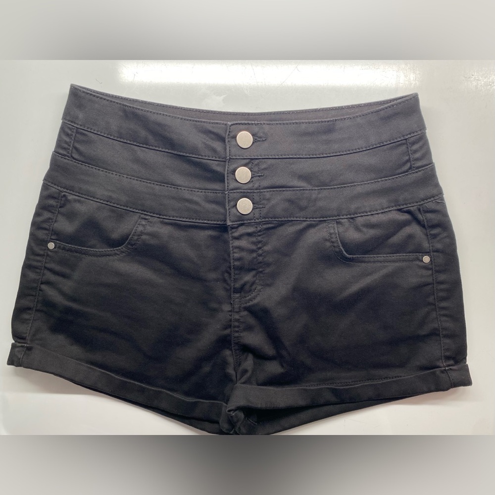 Tinseltown Denim Couture Vintage Black‎ Short Shorts w/ Zip and 3 Button Fly 9 N